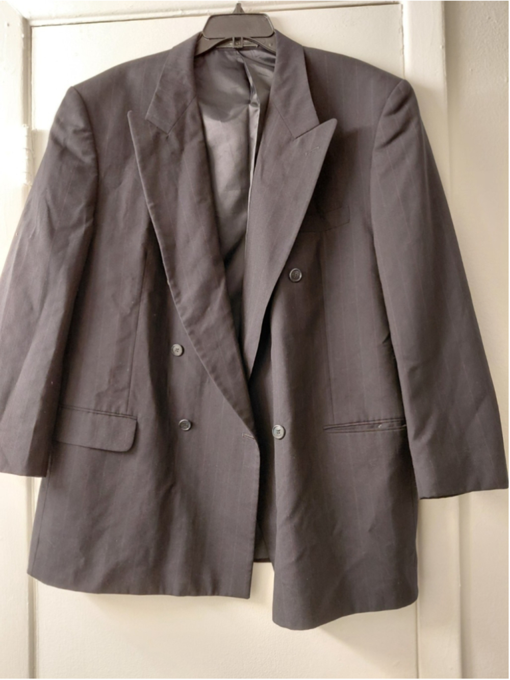 Men's Dario Di Napoli 46L Blazer Gray Pinstripe Double Breasted 100% Wool